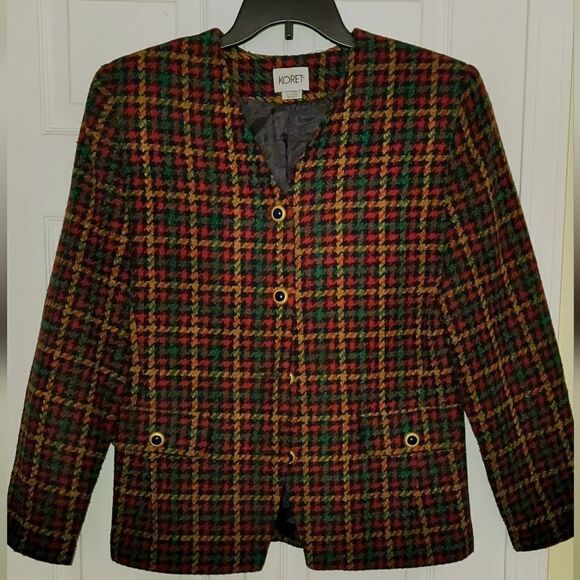 #410 Vintage KORET Houndstooth Multicolored Women's Blazer,Sz.10 - Picture 1 of 4